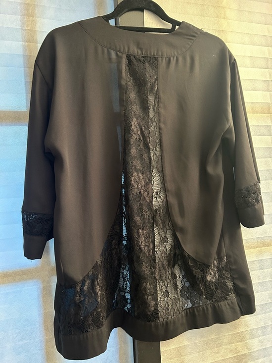 Warehouse Black Satin Robe with Lace Inset - Picture 6 of 7
